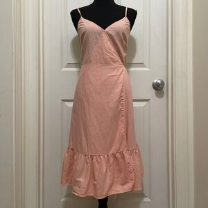 GAP Ruffle Cami Wrap Dress Linen Blend Peach Cottage Minimalist Coastal XS‎
